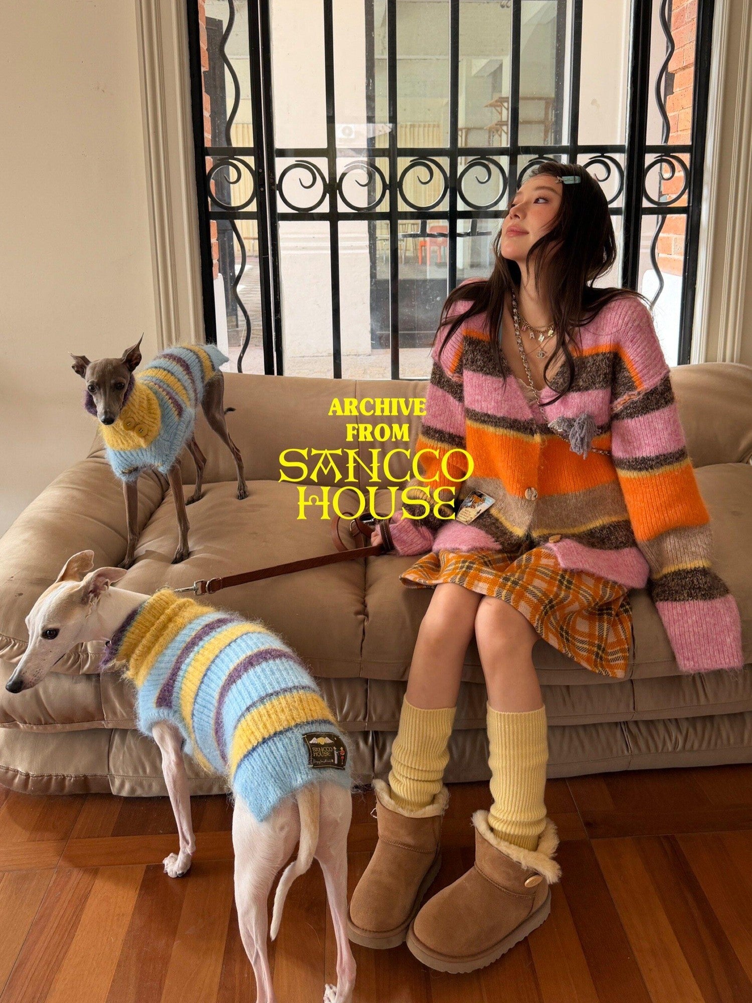 sancco house Multicolor Striped Contrast V-neck Loose Knit Women&
