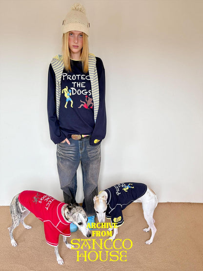 sancco house Navy Dog Print Oversized Women&