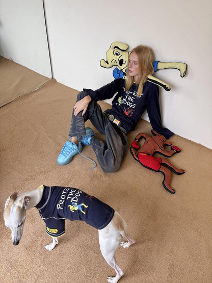 sancco house Navy Dog Print Oversized Women&