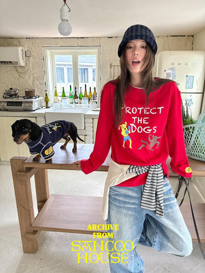 sancco house Navy Dog Print Oversized Women&