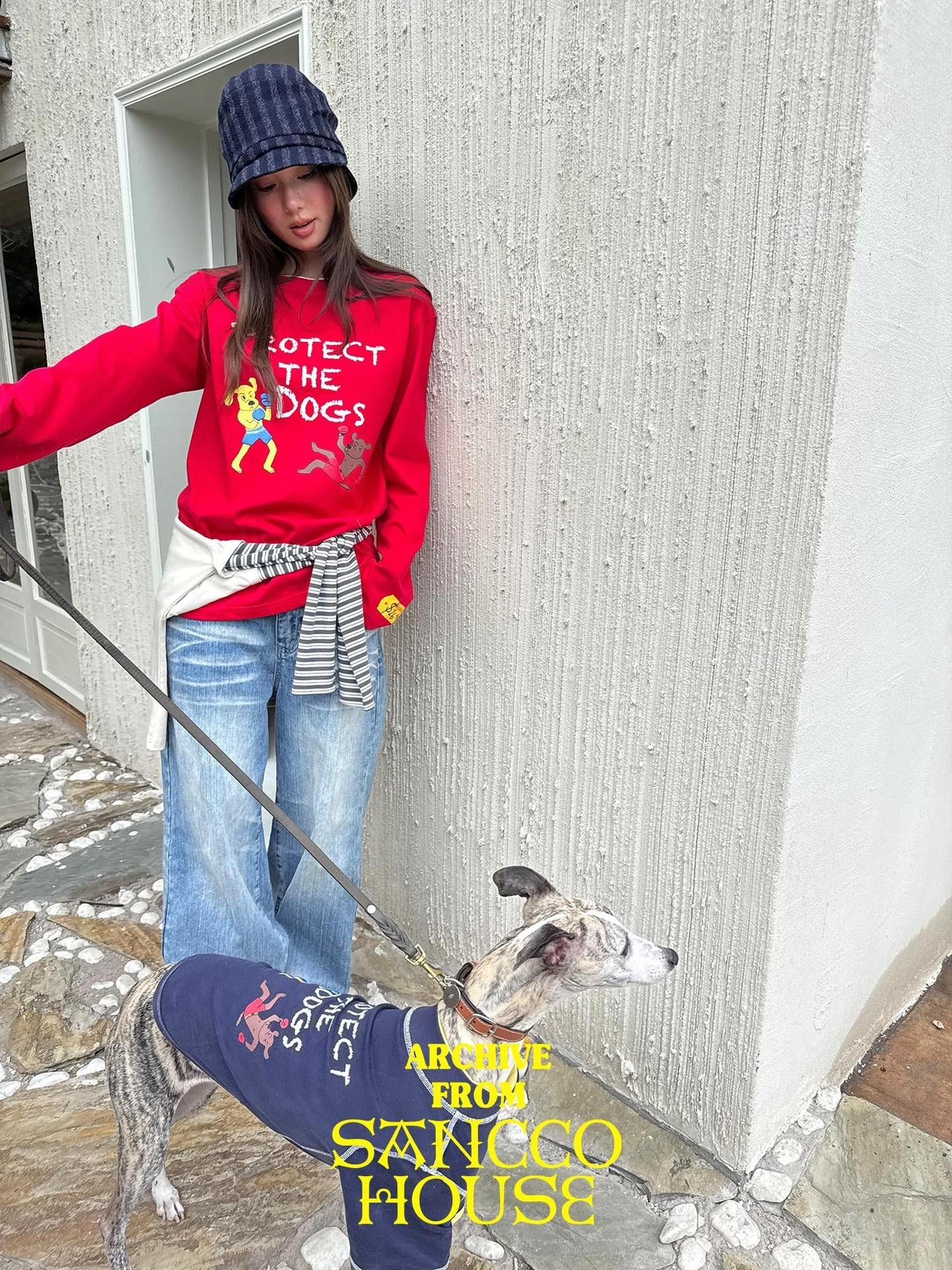 sancco house Navy Dog Print Oversized Women&
