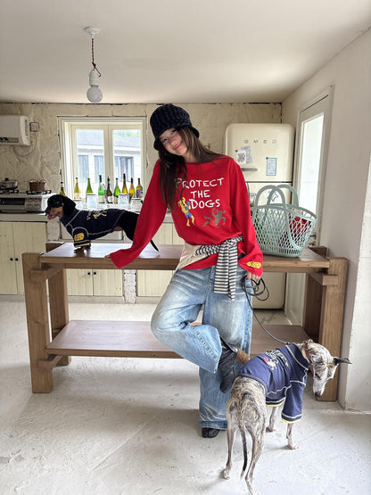 sancco house Navy Dog Print Oversized Women&
