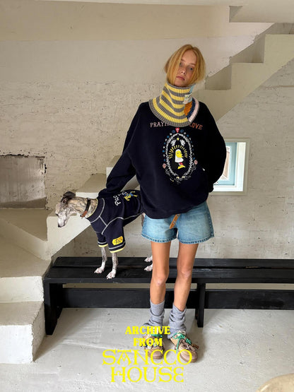 sancco house Nun Puppy Print Washed Vintage Crewneck Women&