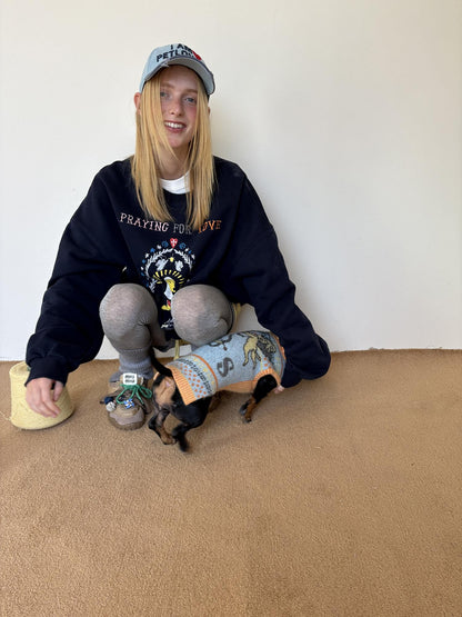 sancco house Nun Puppy Print Washed Vintage Crewneck Women&