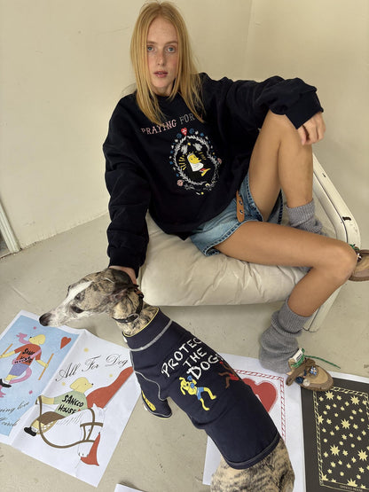 sancco house Nun Puppy Print Washed Vintage Crewneck Women&