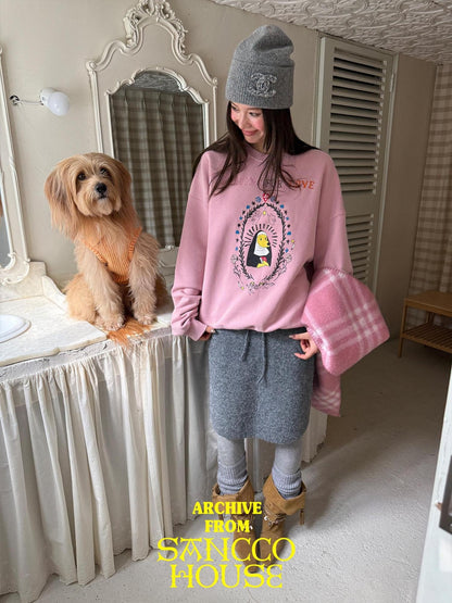 sancco house Nun Puppy Print Washed Vintage Crewneck Women&