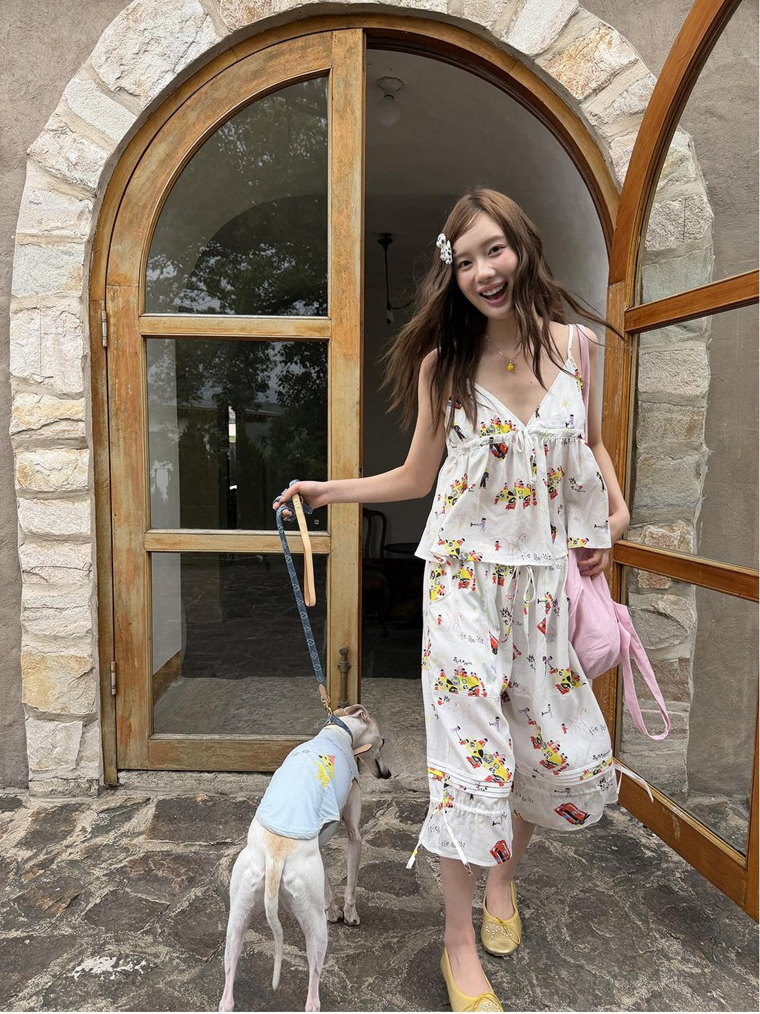 sancco house Original Cute Puppy Print Spaghetti Strap Cropped Women&