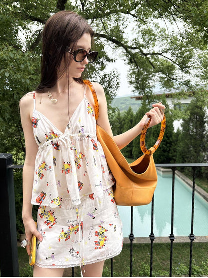 sancco house Original Cute Puppy Print Spaghetti Strap Cropped Women&