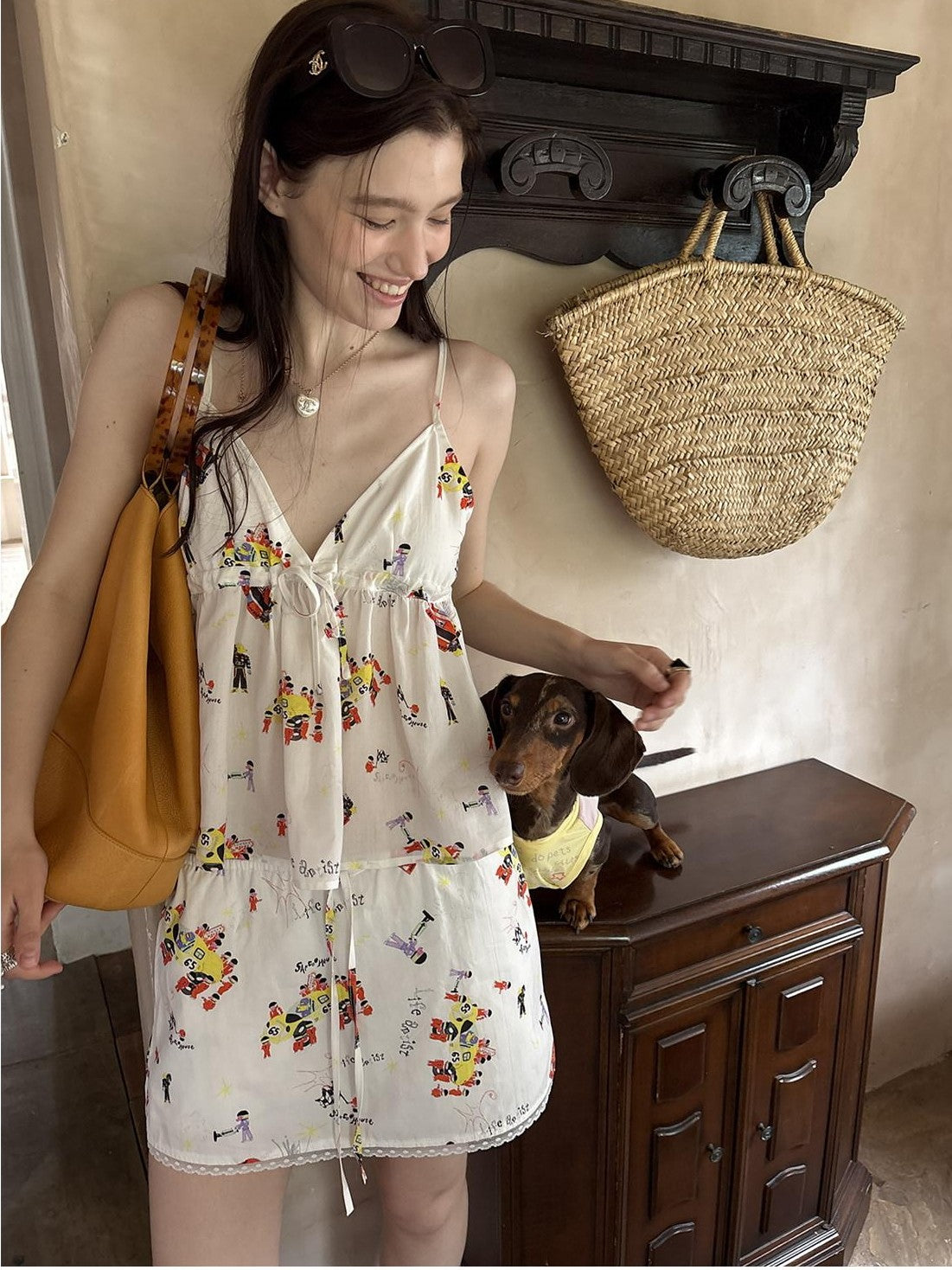 sancco house Original Cute Puppy Print Spaghetti Strap Cropped Women&