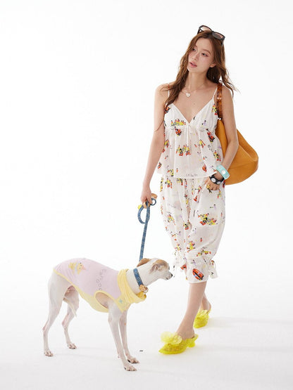 sancco house Original Cute Puppy Print Spaghetti Strap Cropped Women&