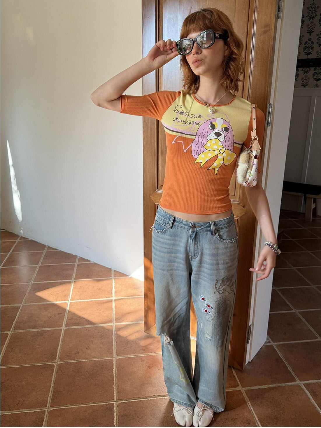 sancco house Original Print Colorblock Slim Rolled Hem Women&