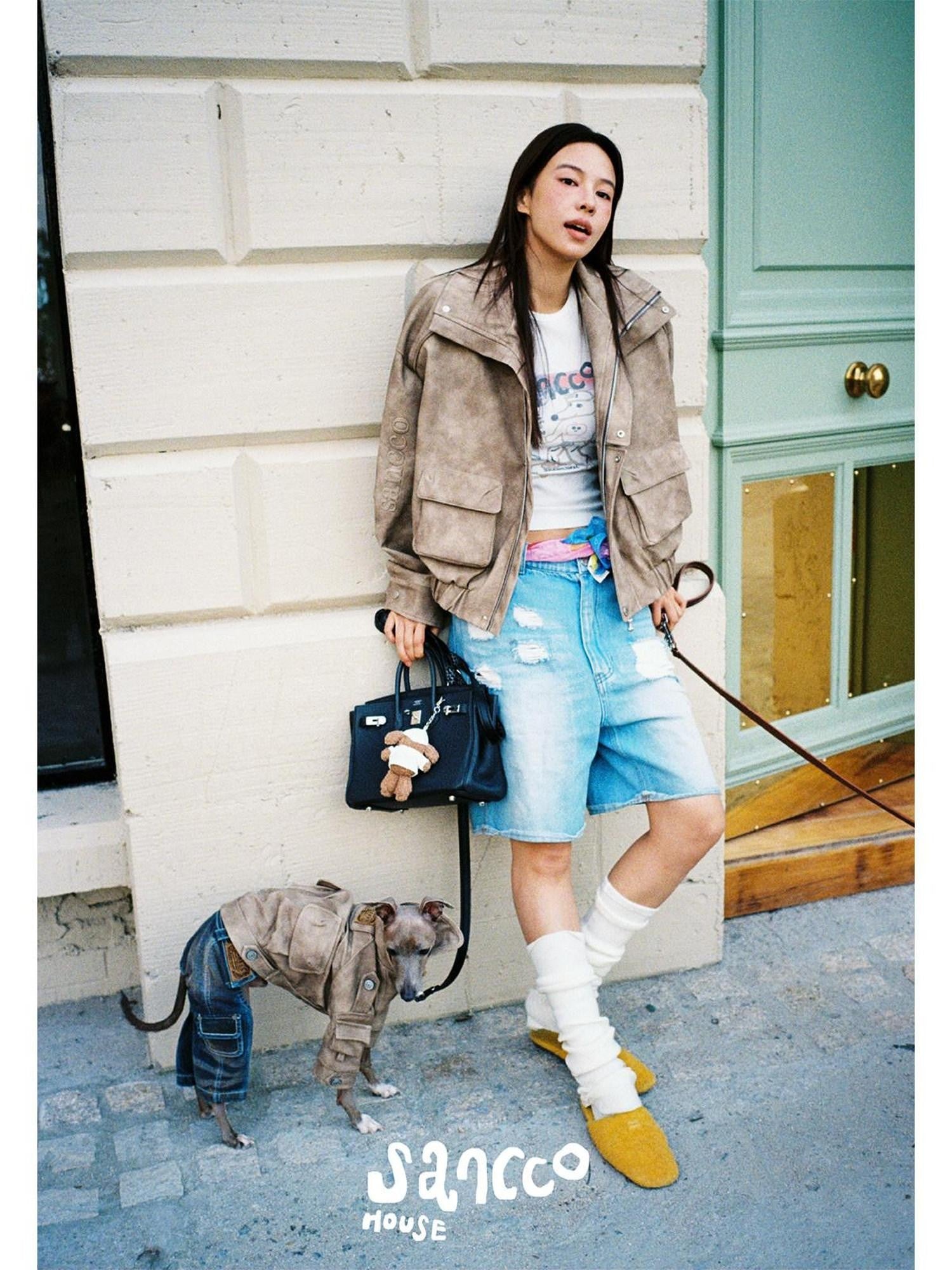 sancco house Oversized Cropped Biker Zip Lapel Street Women&