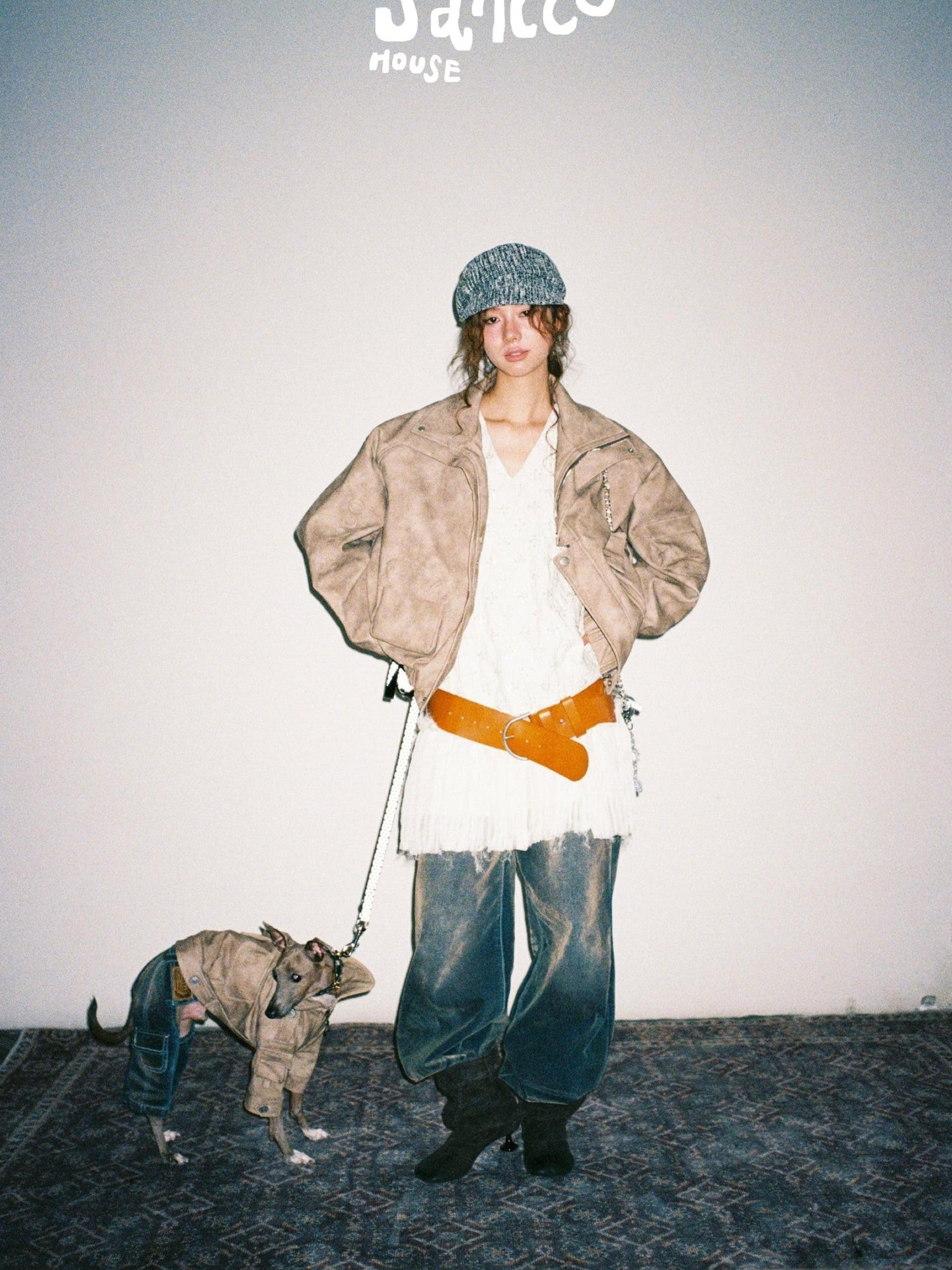 sancco house Oversized Cropped Biker Zip Lapel Street Women&
