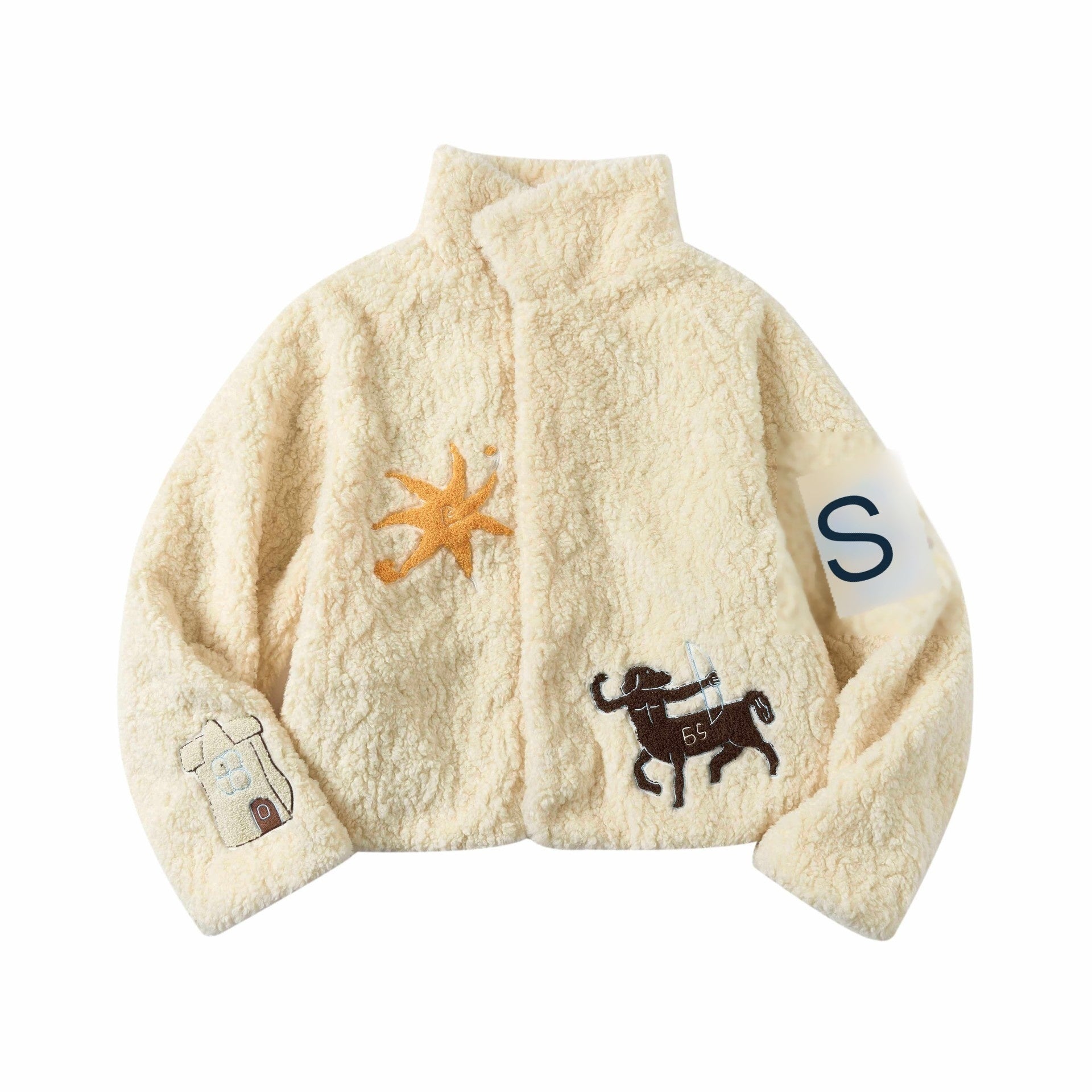 sancco_house_Pale_Yellow_Towel_Embroidered_Patch_Plaid_Stand_Collar_Women&