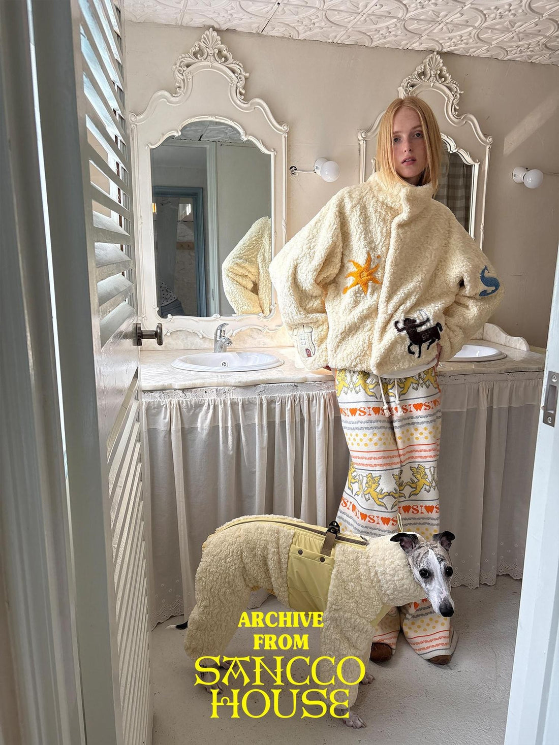 sancco house Pale Yellow Towel Embroidered Patch Plaid Stand Collar Women&