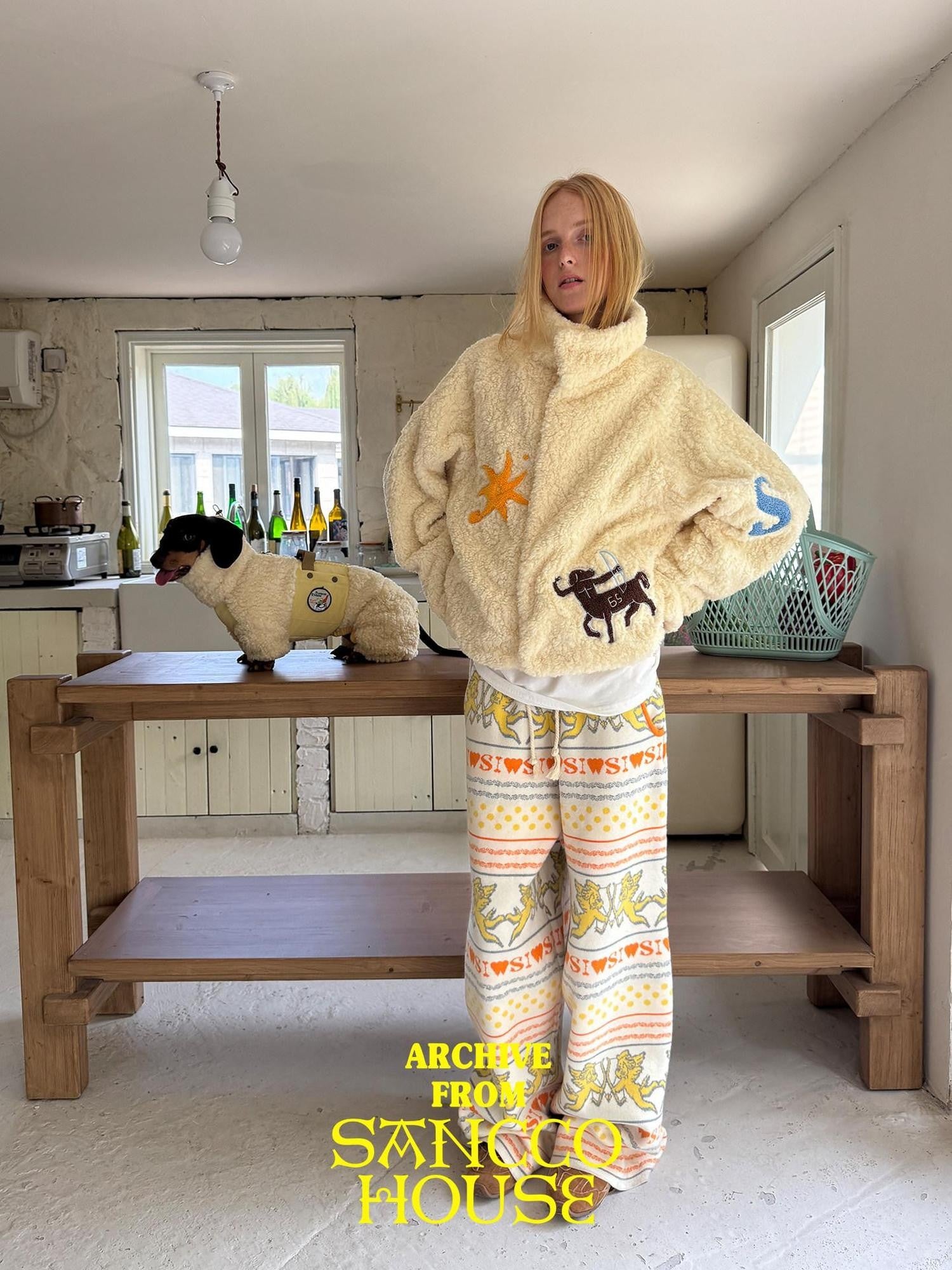 sancco house Pale Yellow Towel Embroidered Patch Plaid Stand Collar Women&