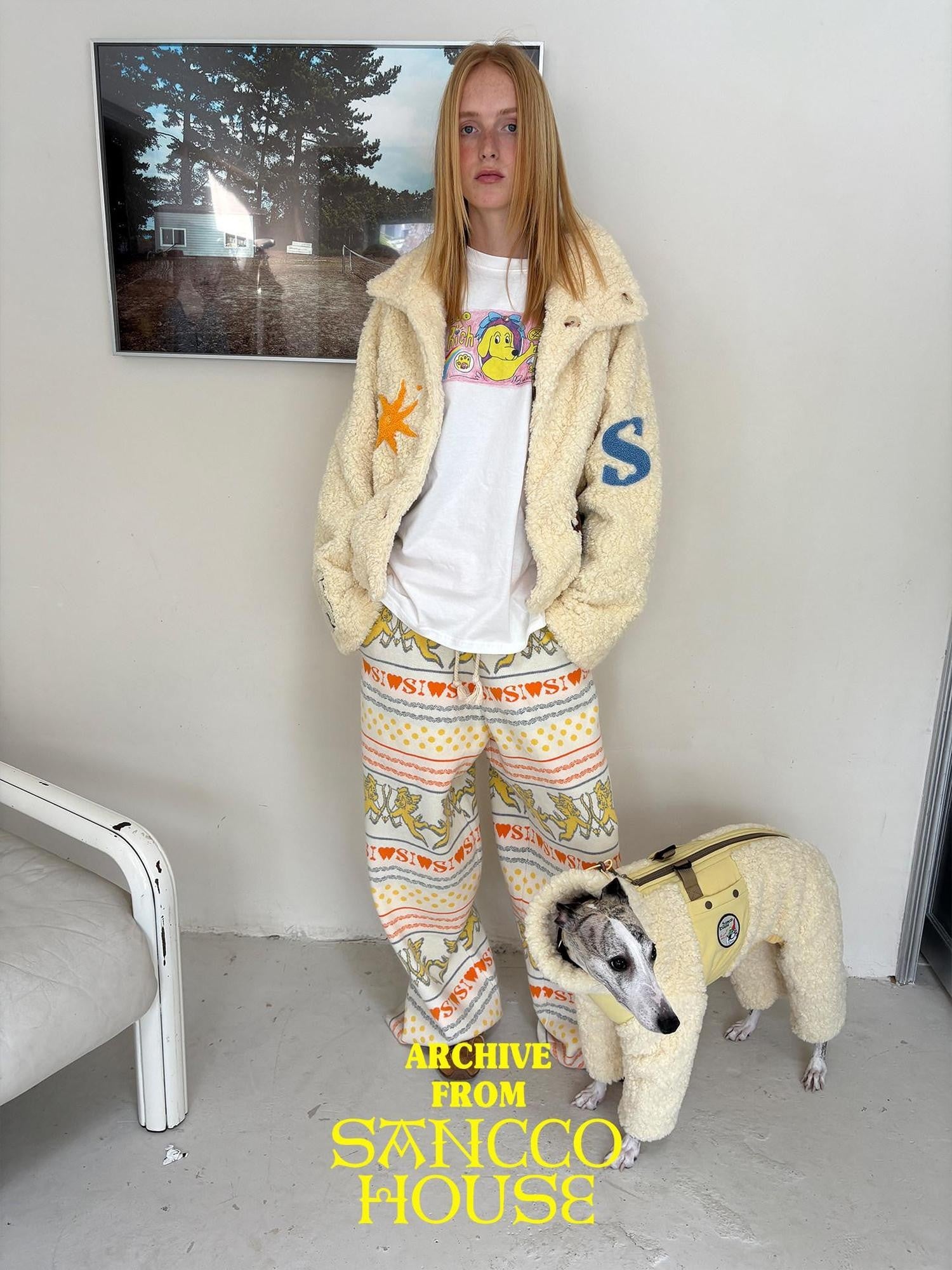 sancco house Pale Yellow Towel Embroidered Patch Plaid Stand Collar Women&