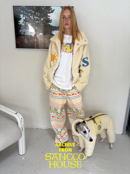 sancco house Pale Yellow Towel Embroidered Patch Plaid Stand Collar Women&