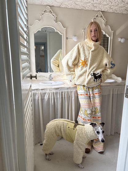 sancco house Pale Yellow Towel Embroidered Patch Plaid Stand Collar Women&