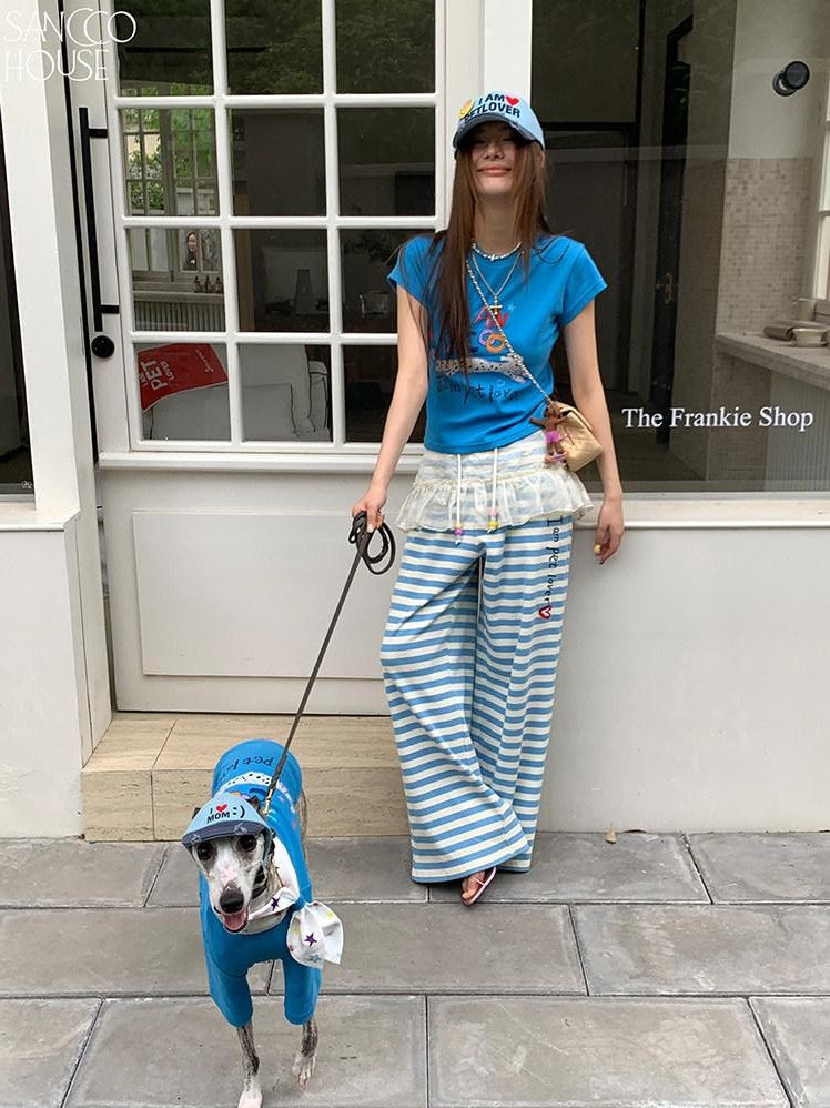 sancco house Pet Lover 3d Embroidered Colorblock Washed Women&