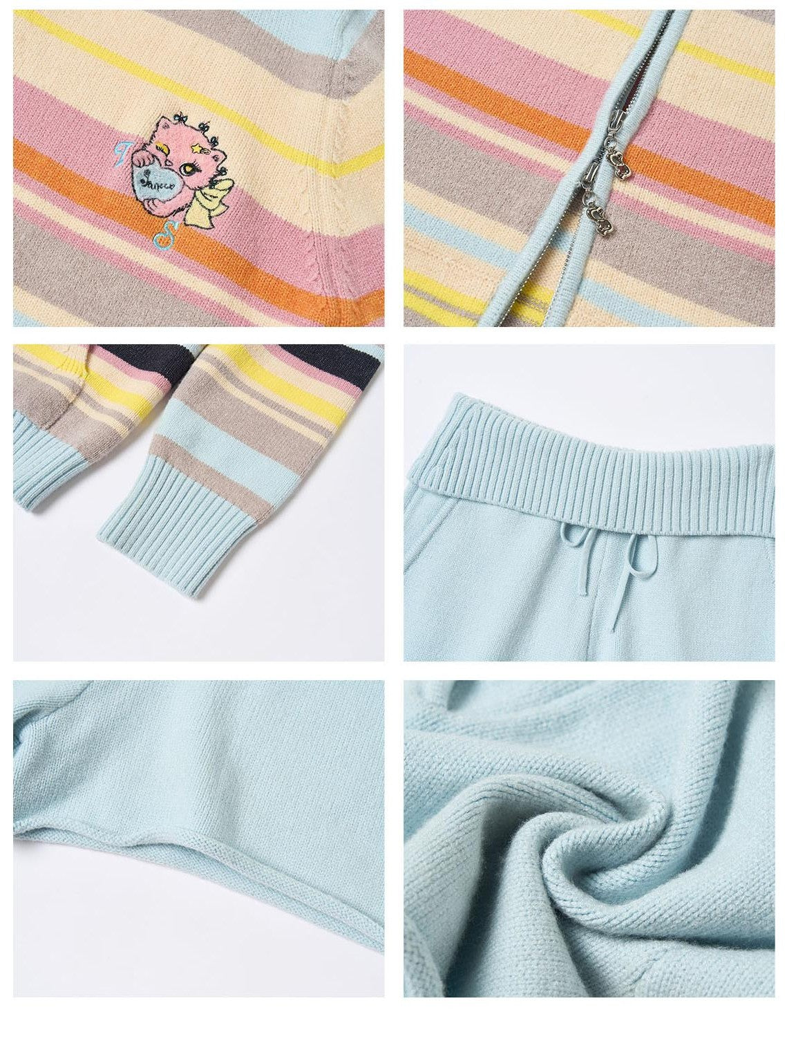 sancco house Playful Cat Retro Colorful Striped Knit Hooded Women&