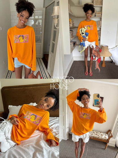 sancco house Playful Dog Illustration Printed Round Neck Women&