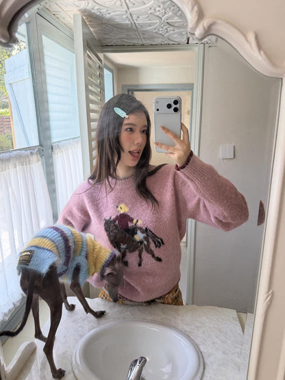 sancco house Playful Pony Jacquard Crewneck Women&