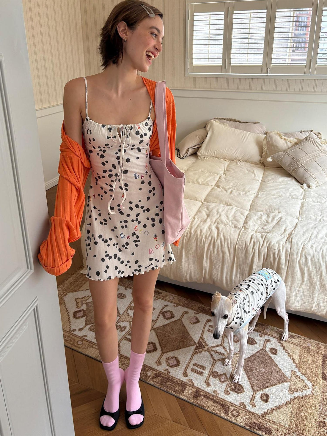 sancco house Polka Dot Jacquard Knit Cardigan Set Women&