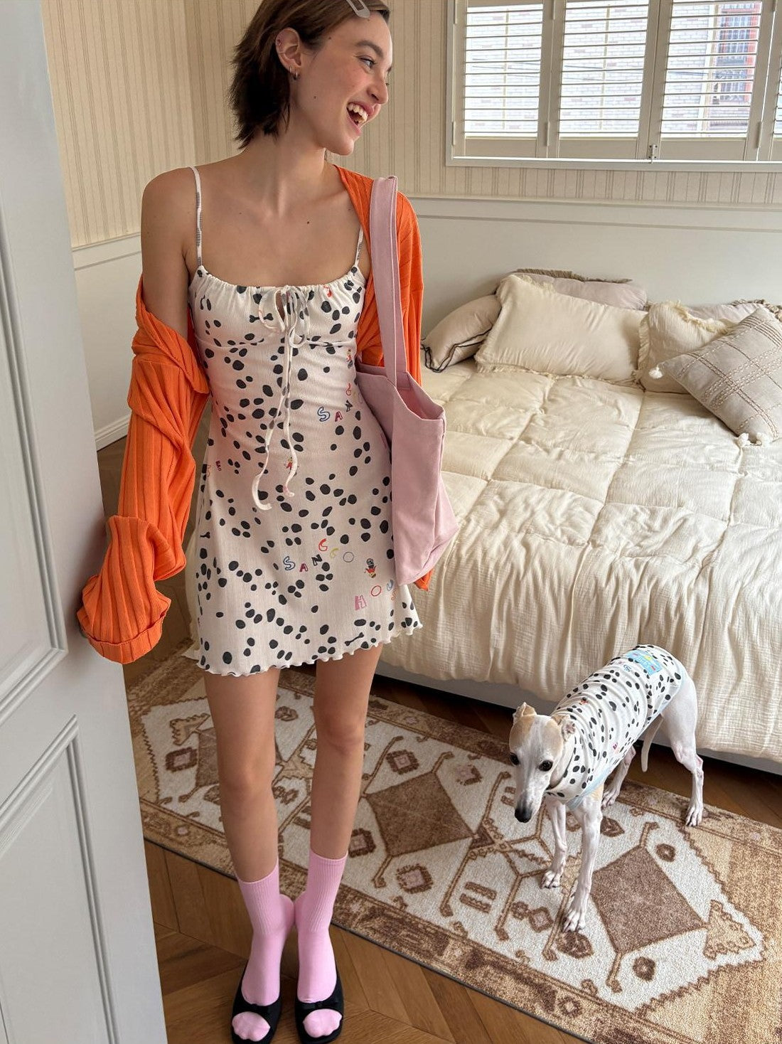 sancco house Polka Dot Jacquard Knit Cardigan Set Women&