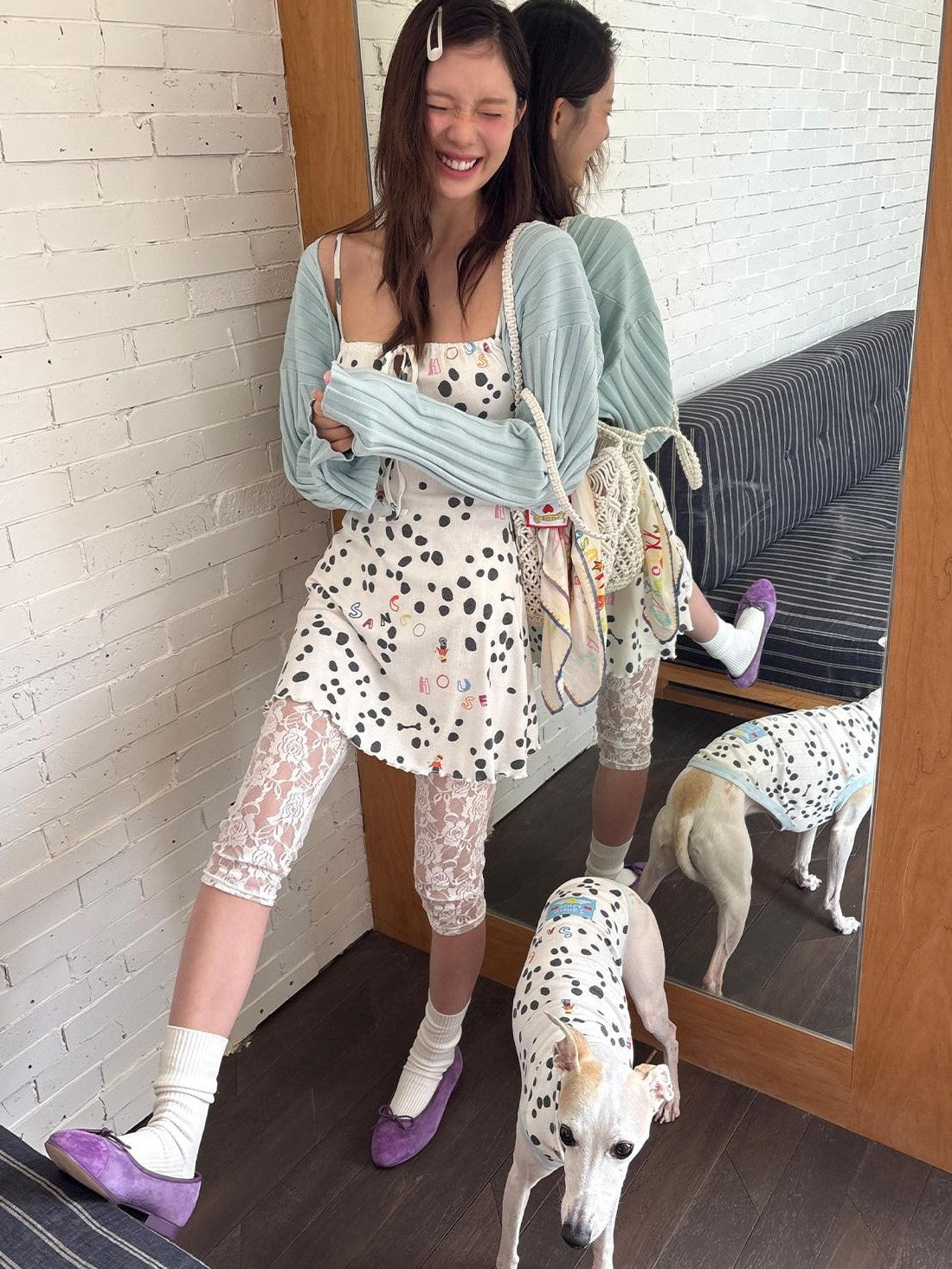 sancco house Polka Dot Jacquard Knit Cardigan Set Women&