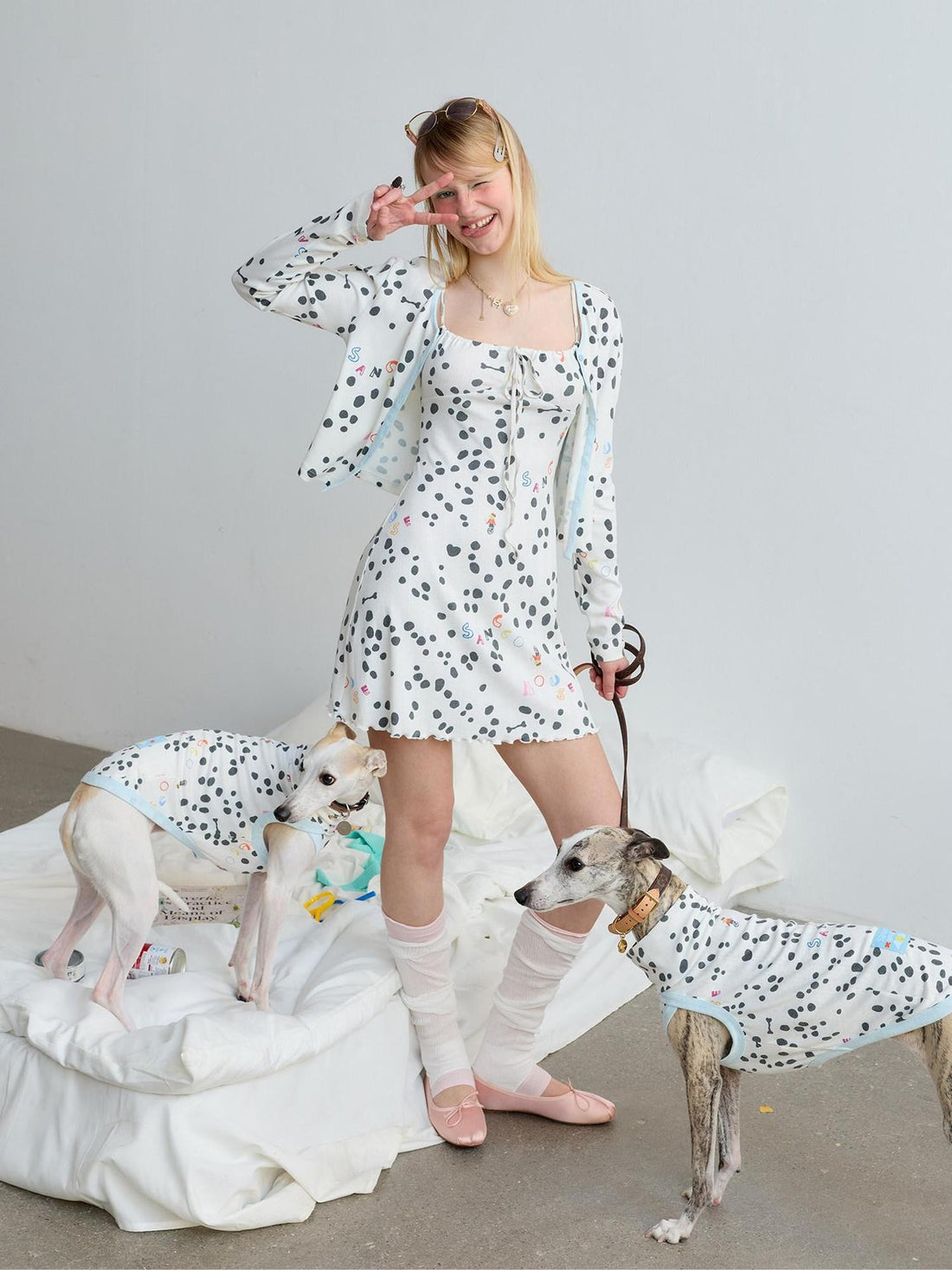 sancco house Polka Dot Jacquard Knit Cardigan Set Women&