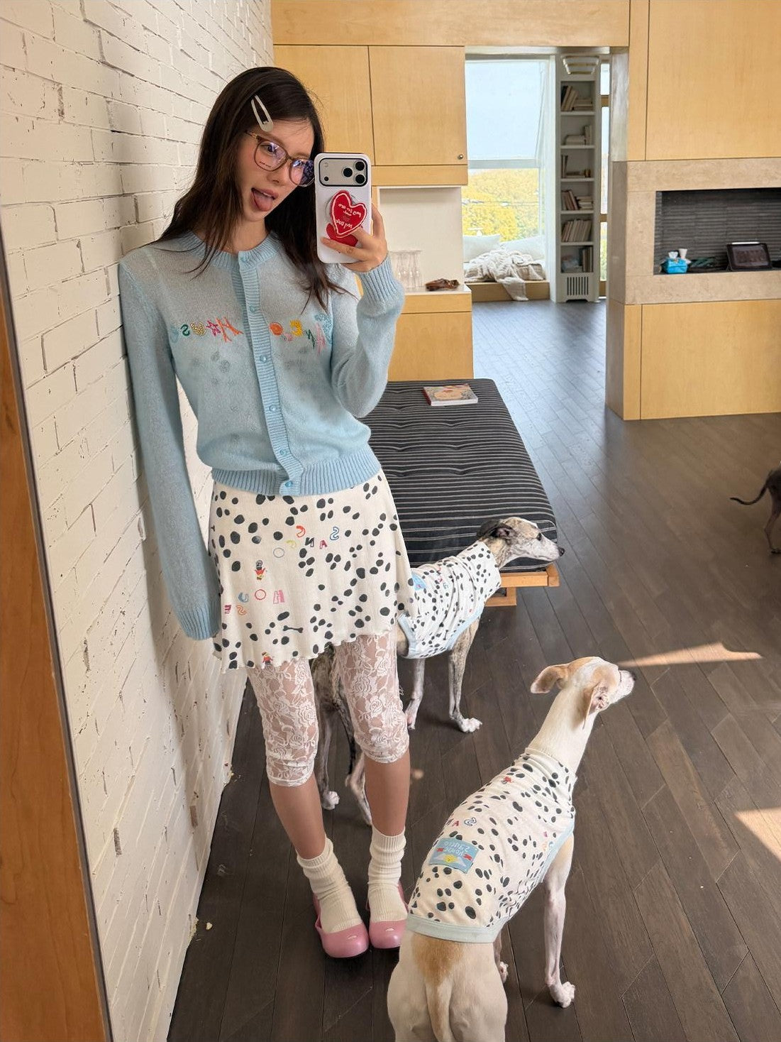 sancco house Polka Dot Jacquard Knit Cardigan Set Women&