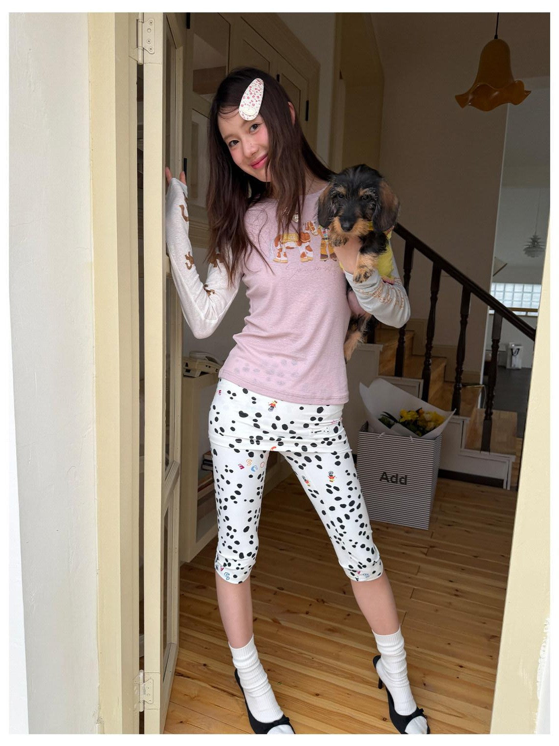 sancco house Polka Dot Print Stretch Yoga Cycling Women&