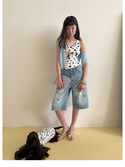 sancco house Printed Polka Dot Racerback U Neck Women&