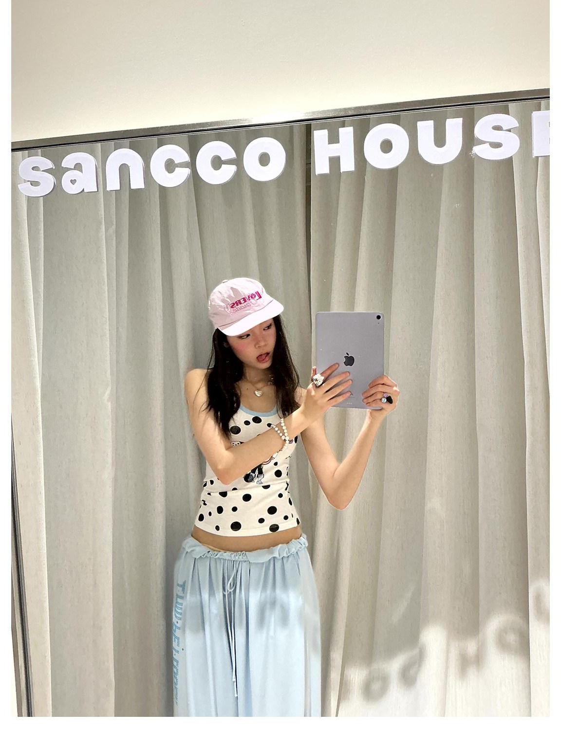 sancco house Printed Polka Dot Racerback U Neck Women&