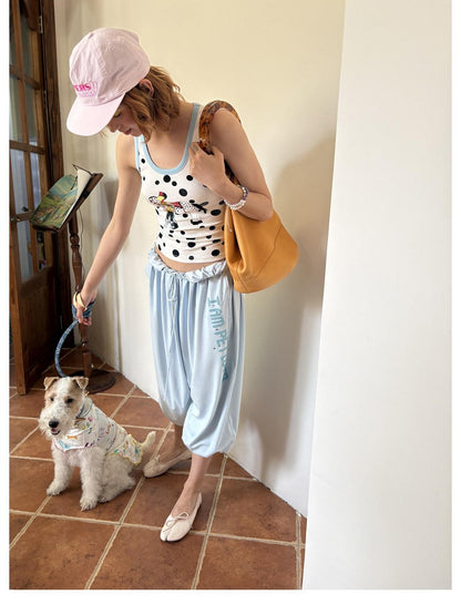 sancco house Printed Polka Dot Racerback U Neck Women&