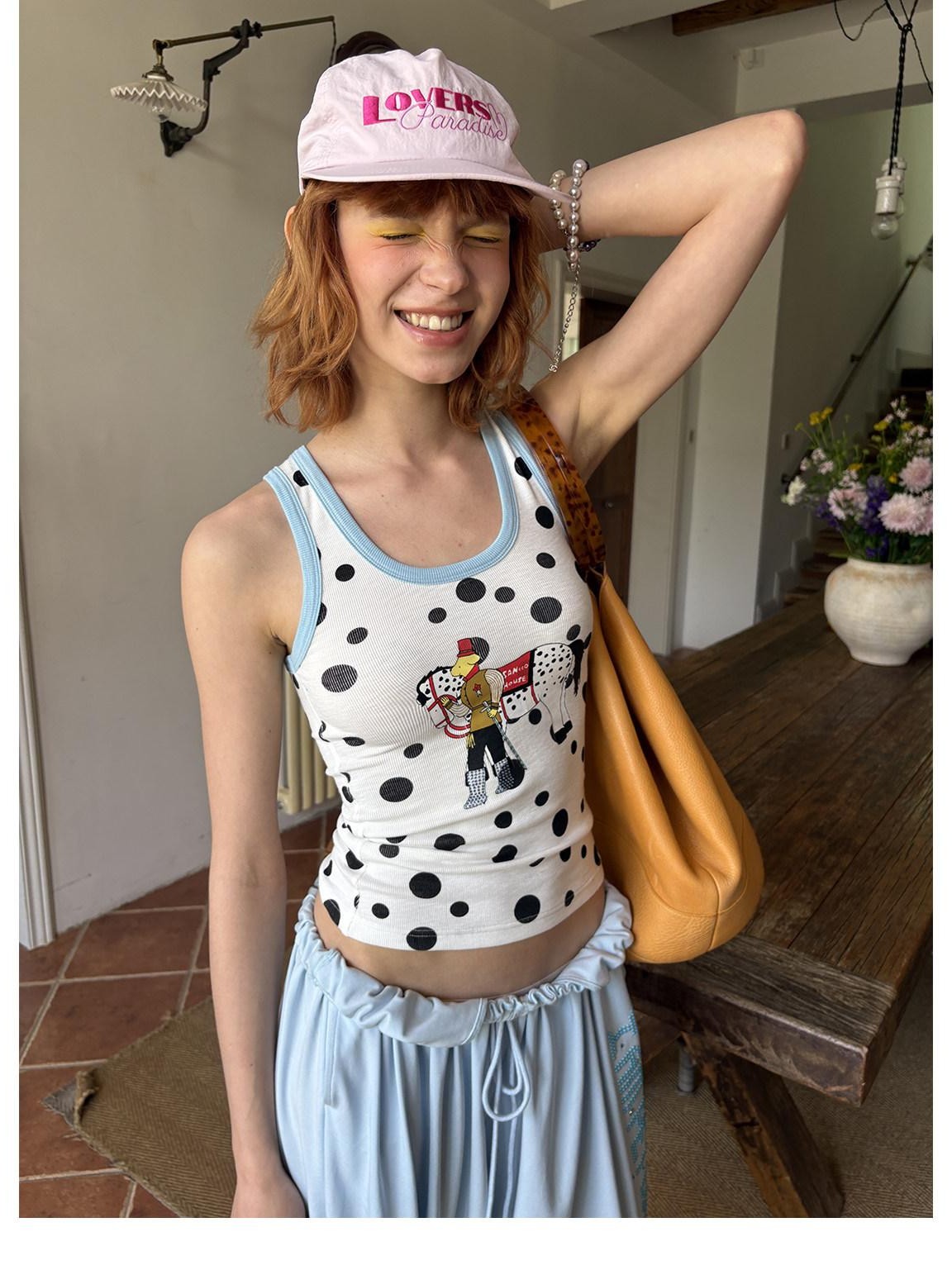 sancco house Printed Polka Dot Racerback U Neck Women&