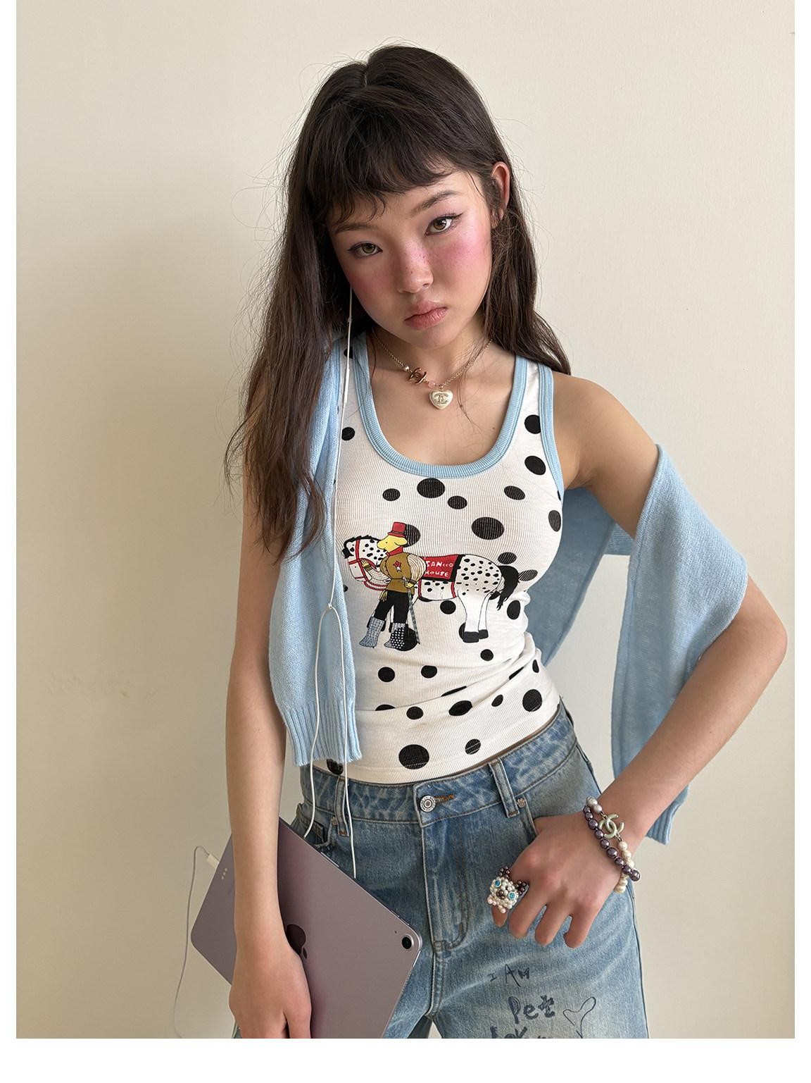 sancco house Printed Polka Dot Racerback U Neck Women&