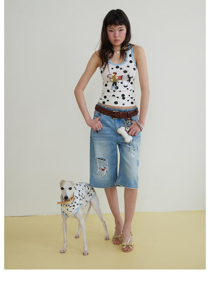 sancco house Printed Polka Dot Racerback U Neck Women&
