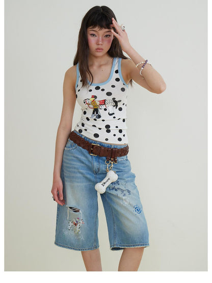 sancco house Printed Polka Dot Racerback U Neck Women&