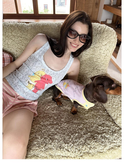 sancco house Puppy Applique Embroidery Sheer Racerback Women&