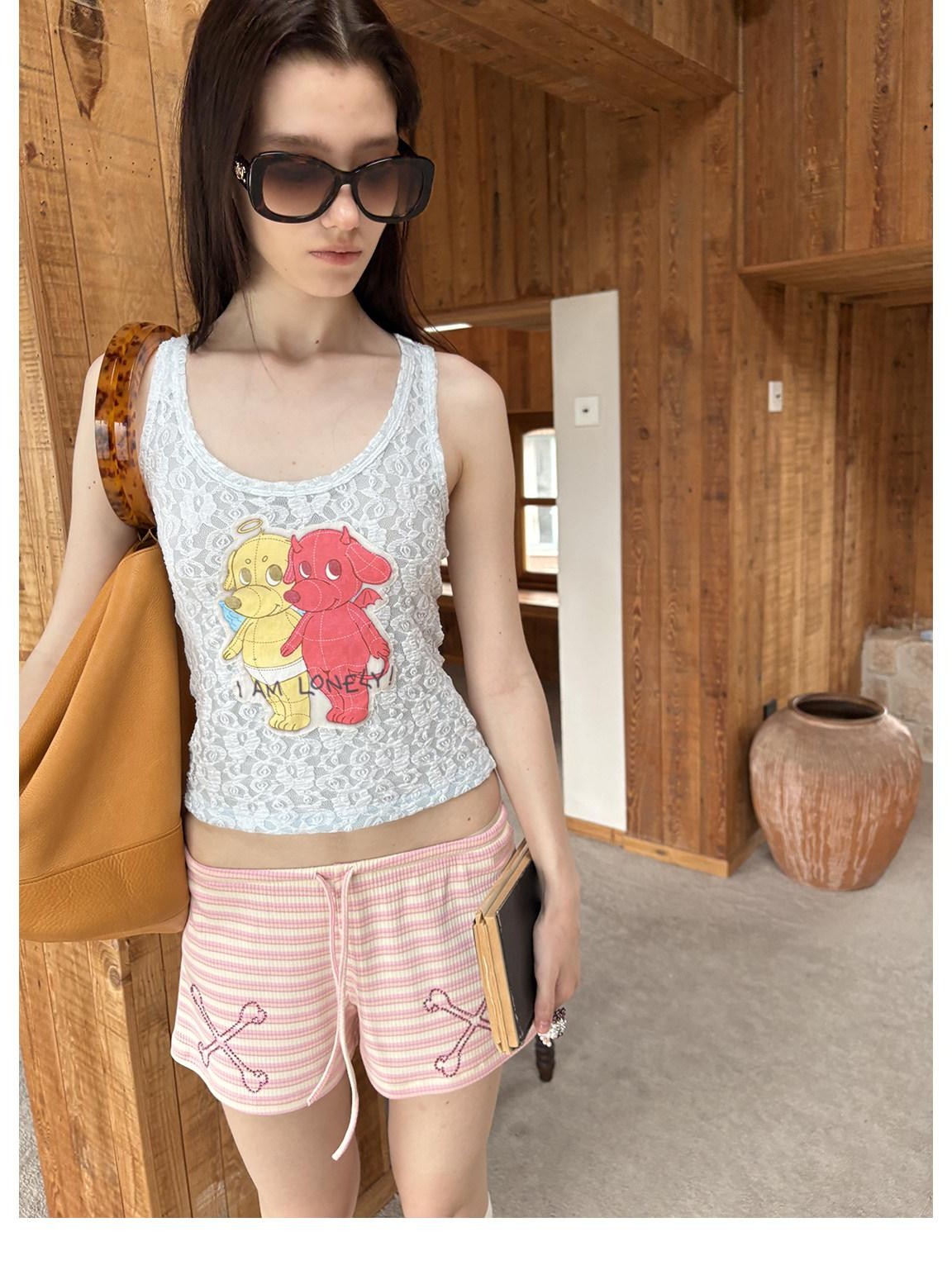 sancco house Puppy Applique Embroidery Sheer Racerback Women&