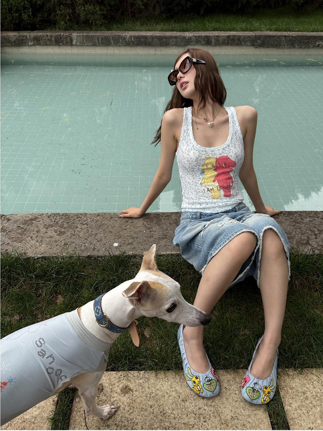 sancco house Puppy Applique Racerback Slim Fit U Neck Women&