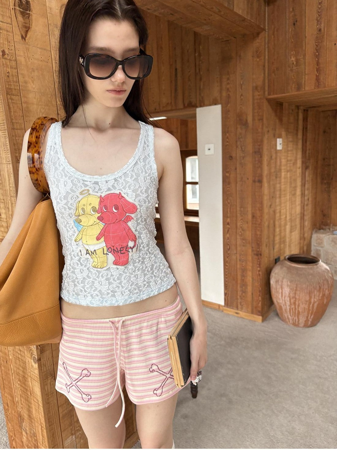 sancco house Puppy Applique Racerback Slim Fit U Neck Women&
