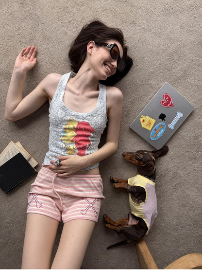 sancco house Puppy Applique Racerback Slim Fit U Neck Women&
