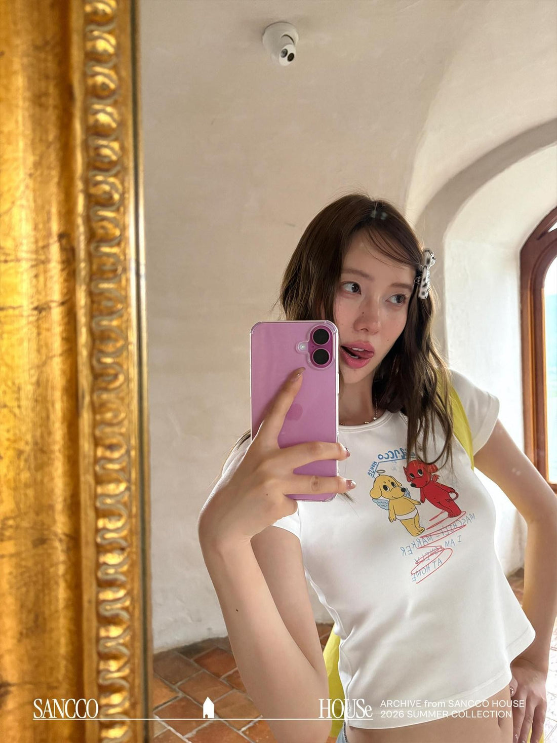 sancco house Puppy Cartoon Print Round Neck Short Sleeve Women&