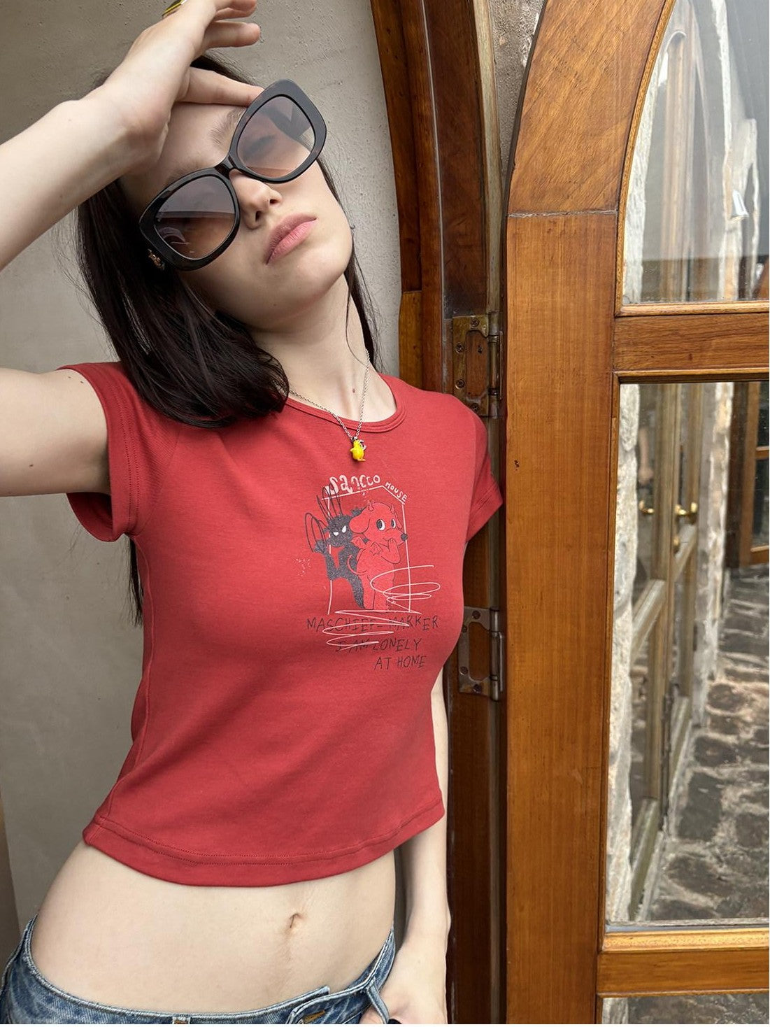 sancco house Puppy Cartoon Print Round Neck Short Sleeve Women&
