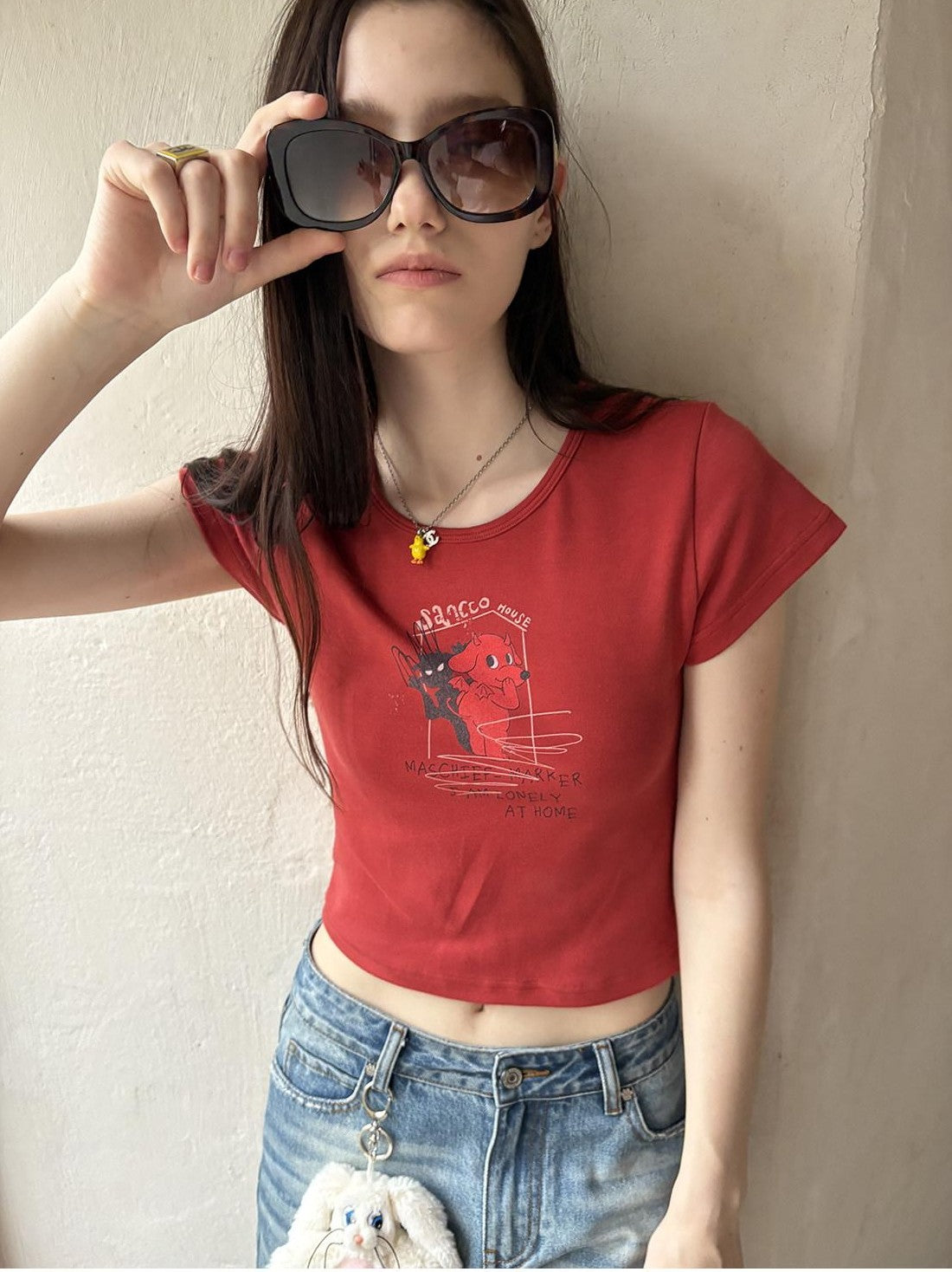 sancco house Puppy Cartoon Print Round Neck Short Sleeve Women&