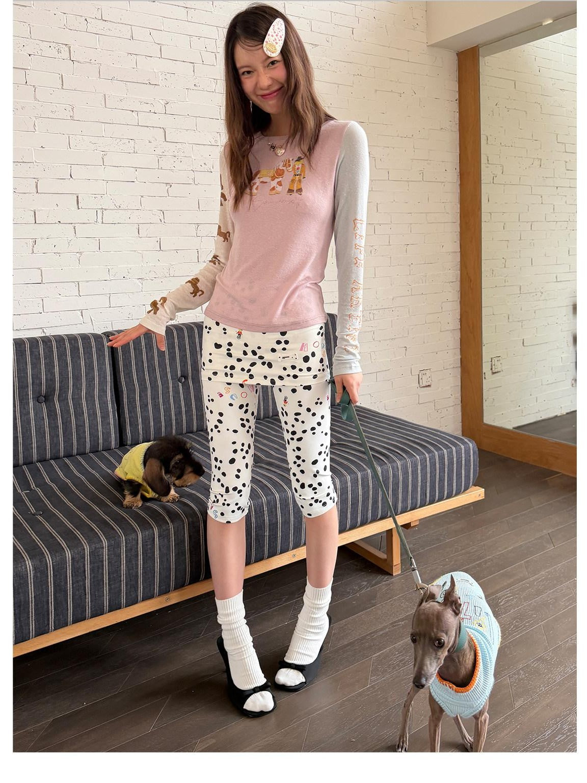 sancco house Puppy Illustration Print Colorblock Women&