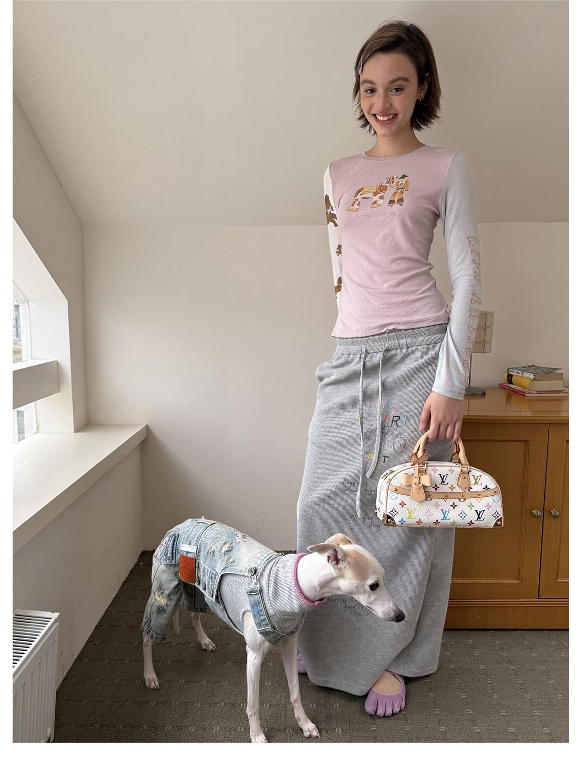 sancco house Puppy Illustration Print Colorblock Women&